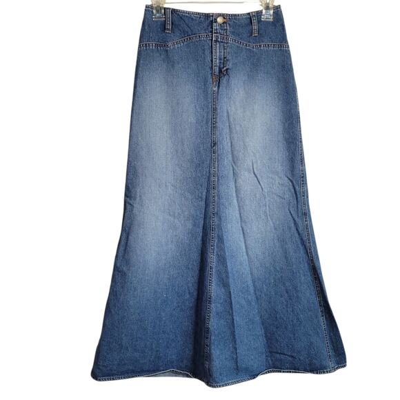 Ralph Lauren Denim Maxi Skirt 0 USA Made Y2K Long Modest Western Jean Blue - Picture 1 of 10